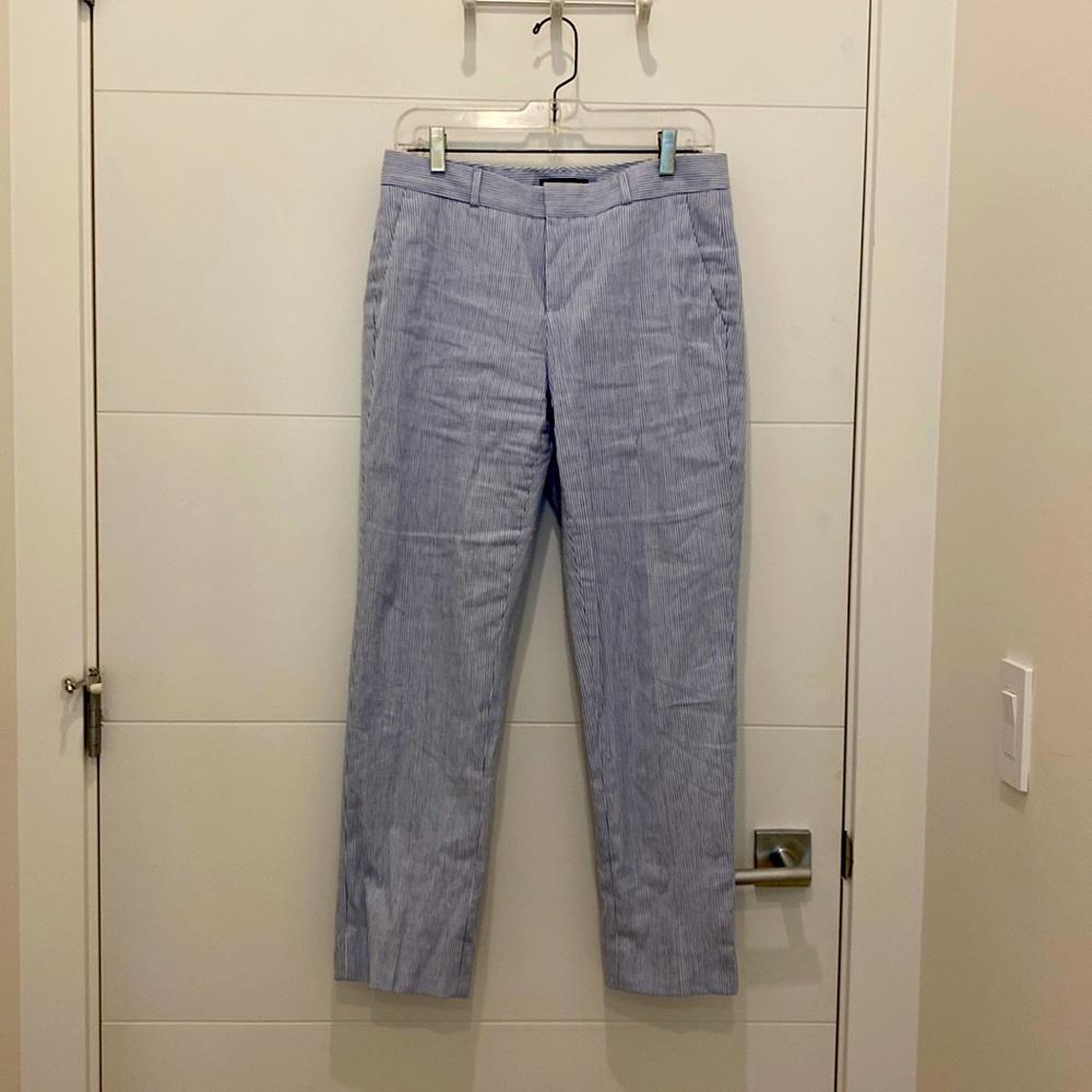 Classic pinstripe trousers.